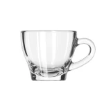 כלי זכוכית שקופים: כוס אספרסו 8 סל"צ וצלחת הגשה של Libbey.