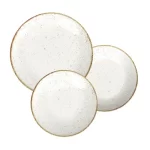 סט כלי אוכל ל-4 סועדים מפורצלן איכותי בגוון חום אדמתי עם גימור מבריק.