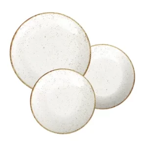 סט כלי אוכל ל-4 סועדים מפורצלן איכותי בגוון חום אדמתי עם גימור מבריק.