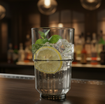 כוס זכוכית Libbey לינק עמידה וניתנת לערימה (Stackable) עם עיצוב פסים אנכיים וגוון אפור-שקוף ("Smoke") אלגנטי.