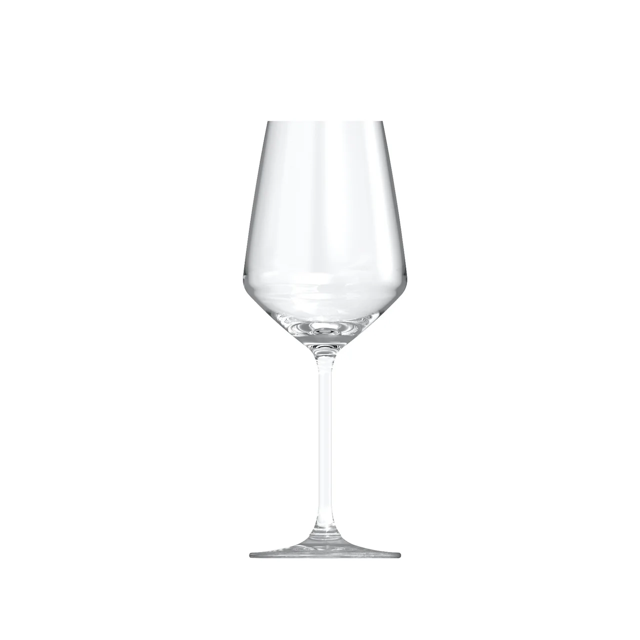 סט של 6 כוסות יין Carré של Royal Leerdam, מסודרות על שולחן. תמונה תקריב של כוס Carré, מציגה את הזכוכית האיכותית והעמידה.