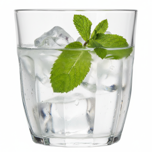 כוס פיקדילי 355 מ"ל של ליבי, מלאה במים, קרח ונענע.