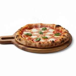 מגש הגשה עגול עם ידית מעץ (Board with Handle): כלי מטבח דקורטיבי ופונקציונלי.