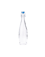 בקבוק זכוכית 1 ליטר של חברת Libbey, עם פקק פטנט כחול, המבטיח סגירה הרמטית.