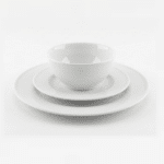 מערכת אוכל יוקרתית מבית באושר (Bauscher) גרמניה, דגם קומפורטייבל גורמה, מונחת על רקע לבן נקי.