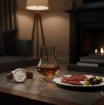 כוס יוקרתית לוויסקי עם רגל, מונחת בסביבת סלון מפוארת, משמרת את טמפרטורת המשקה ומציגה וויסקי בצורה מיטבית.