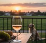 כוס יין L’Esprit משתלבת באווירה הביתית והמרגיעה של נוף ירוק וכלב משפחתי.