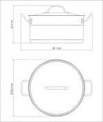 תמונת תקריב של סיר נירוסטה מבריק של Tramontina, המדגישה את הידיות העמידות ואת הקוטר הגדול (30 ס"מ).