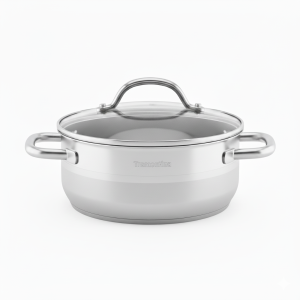 סיר נירוסטה גדול 24 ס"מ עם מכסה, מושלם לבישול משפחתי.