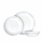 סט Corelle Lilac Blush 3 חלקים - צלחות וקערה עם פרחי לילך סגולים.