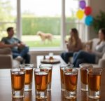 כוסות צ'ייסר Libbey עם וויסקי במסיבת יום הולדת, משדרות חגיגה וכיף. עיצוב חזק ועמיד לאירועים.