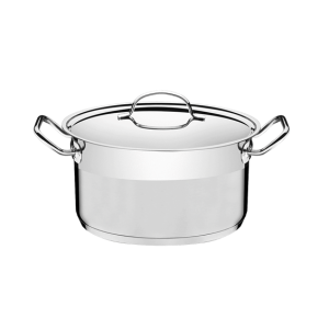 סיר קדירה עמוק ורחב מנירוסטה Tramontina, בנפח 8.4 ליטר, עם מכסה זכוכית ושולי נירוסטה.