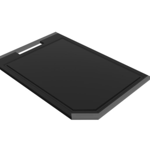 קרש חיתוך Tramontina Churrasco עשוי פוליפרופילן שחור, דו-צדדי, עם קצוות גומי נגד החלקה וחריץ ניקוז.