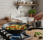 ווק AMT Gastroguss מקצועי עם ציפוי Lotan® נון-סטיק, מיועד לשימוש בכיריים גז ומתאים לתנור.