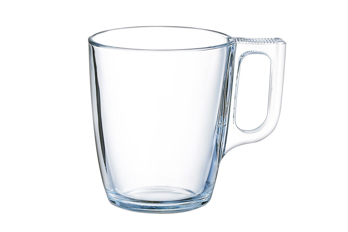 מאג זכוכית מחוסמת (Tempered Glass) בנפח 250 מ"ל , עמיד פי 5 מזכוכית רגילה בפני שברים וזעזועים. סט 6 ספלי זכוכית מאג נואבו של Arcoroc, בעל ידית אחיזה נוחה, המיועד למשקאות חמים.