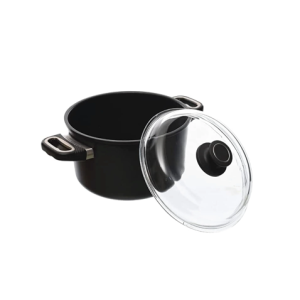 סיר AMT Gastroguss אינדוקציה מקצועי עם מכסה, עשוי אלומיניום יצוק ובעל ציפוי נון-סטיק Lotan®.