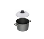 סיר AMT Gastroguss עמוק במיוחד עם מכסה זכוכית, מותאם לשימוש על כיריים אינדוקציה.