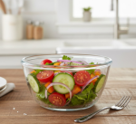 קערת הגשה בינונית שקופה עשויה זכוכית מחוסמת, בקוטר 18 ס"מ וקיבולת 1.5 ליטר