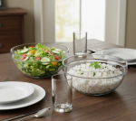 קערת הגשה מרכזית גדולה (20 ס"מ) מזכוכית מחוסמת לסלטים ותבשילים משפחתיים.