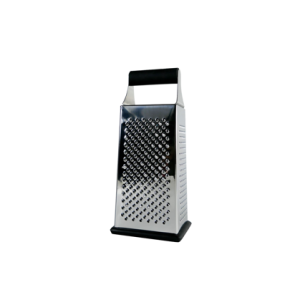 פומפייה מרובעת מנירוסטה עם 4 צדדי גירוד שונים וידית אחיזה שחורה נוחה.