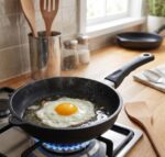הכנת ביצת עין מושלמת ללא שמן על מחבת AMT Gastroguss עם ציפוי נון-סטיק מתקדם.