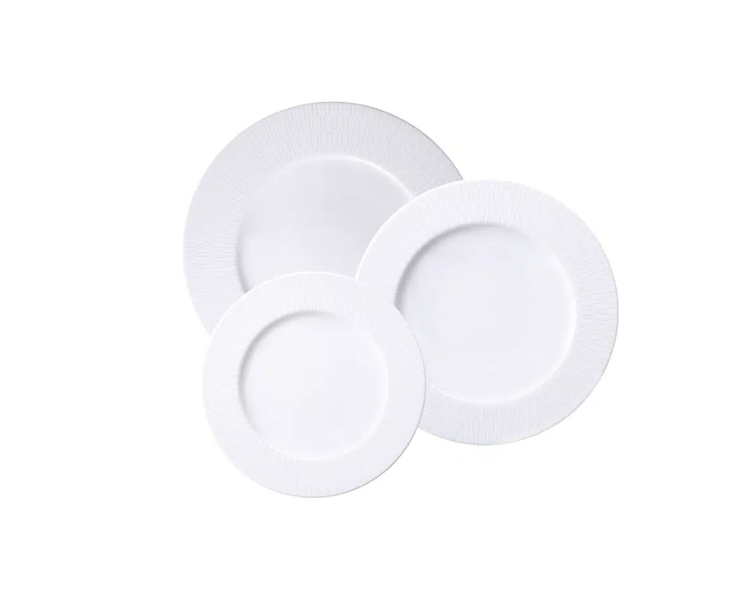 סט כלי אוכל פורצלן טרמונטינה דגם סנטוריני 12 חלקים על רקע לבן צלחת מנה עיקרית פורצלן מעוטר Tramontina SANTORINI במבט עילי