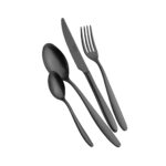 סט סכו"ם 24 חלקים Salvinelli דגם Fast Ice Black בגימור שחור מט דרמטי על רקע לבן.