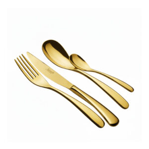 סט סכו"ם Salvinelli Forever Gold בציפוי זהב יוקרתי ומבריק על רקע לבן נקי.