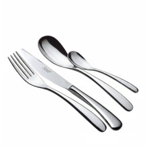 סט סכו"ם 24 חלקים Salvinelli דגם Forever בגימור מבריק ועיצוב מודרני על רקע לבן.