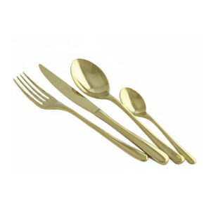 סט סכו"ם 24 חלקים Salvinelli דגם Princess Gold בציפוי PVD זהב יוקרתי על רקע לבן.