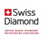 לוגו Swiss Diamond עם סמל דגל שווייץ והכיתוב: Swiss Made + Diamond Reinforced Cookware