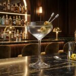 הגשת קוקטייל מרטיני בכוס קריסטל מקצועית בבר מודרני, מק"ט 31T8008.