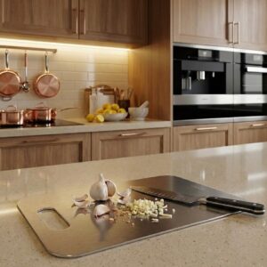 משטח חיתוך והפשרה היגייני מנירוסטה 18/10, דוחה ריחות וכתמים, מתאים לחיתוך בשר ודגים.