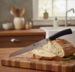 חיתוך באגט פריזאי בעזרת סכין לחם משוננת מסדרת PrimTech היוקרתית.