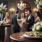 כוסות קריסטל עם פסים משדרגות את עיצוב השולחן בארוחה חגיגית.