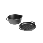 המכסה של סיר הברזל כשהוא הפוך ומשמש כמחבת פסים לגריל.