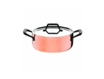 מבט מזווית עליונה על סיר נחושת Tramontina Trix Cobre לצד המכסה שלו על רקע לבן.