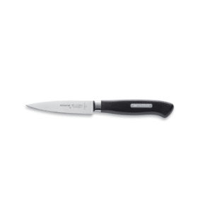 סכין ירקות גרמנית קלה וקומפקטית F. Dick ActiveCut 9cm. סכין עבודה יומיומית למטבחים מקצועיים F. Dick ActiveCut. מבט על פרופיל החיתוך הדק והחד של סכין F. Dick ActiveCut. סכין מטבח מקורית תוצרת גרמניה F. Dick סדרת ActiveCut. צילום מוצר מבודד של סכין ירקות ופירות F. Dick על רקע לבן.